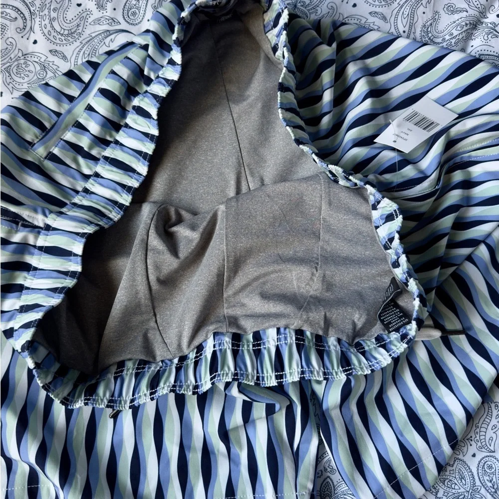 Saks Fifth Avenue NWT XXL Blue Geometric Swim Trunks Drawstring